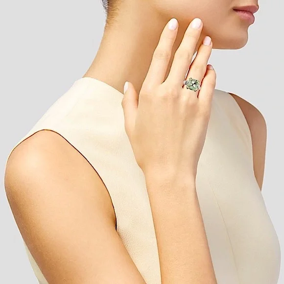Judith Ripka JR TWO Fontaine Prasiolite & Diamond Cocktail Ring size 6 - Picture 6 of 8